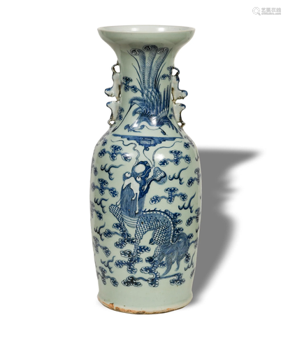 Chinese Celadon Blue and White Floor Vase, 19th Century