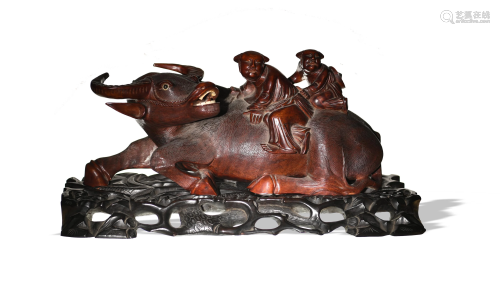 Chinese Wood Carving of Boys and Buffalo, Republic