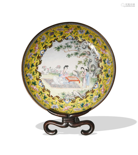 Chinese Enameled Plate with Stand, 19th Century