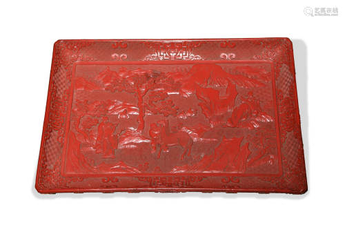 Chinese Carved Red Tray, Early 19th Century