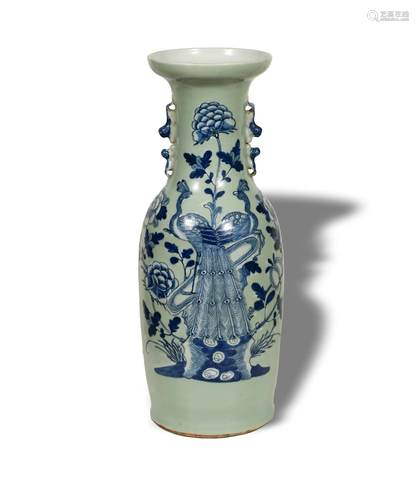 Chinese Celadon Blue and White Floor Vase, 19th Century