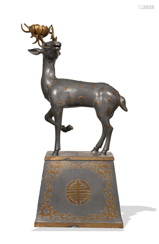 Chinese Pewter Statue of a Deer, 19th Century