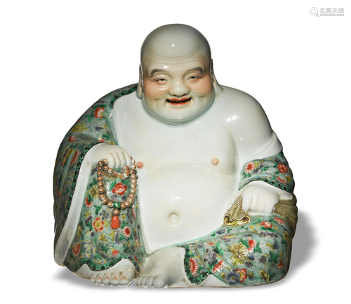 Chinese Wucai Porcelain Budai, Late 19th Century