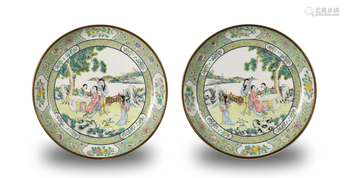 Pair of Chinese Canton Enamel Plates, Qianlong