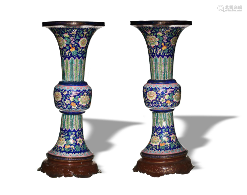 Pair of Chinese Enamel Gu Vases, 18-19th Century