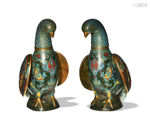 Pair of Chinese Cloisonne Pigeon Jars