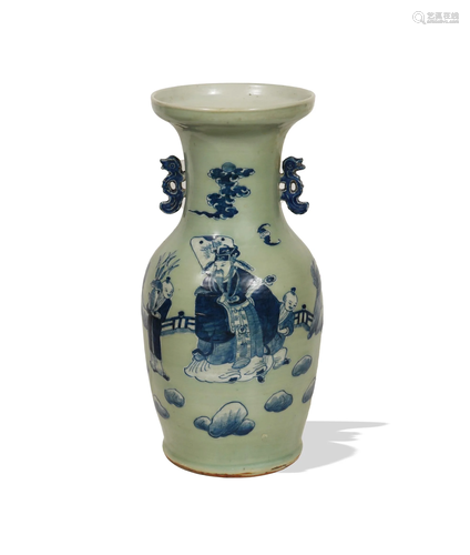 Chinese Celadon Blue and White Floor Vase, 19th Century