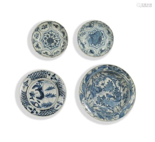 Four Chinese Blue and White Export Dishes, 16th Century