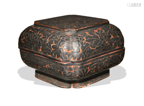 Chinese Carved Black Lacquer Box, Ming Dynasty