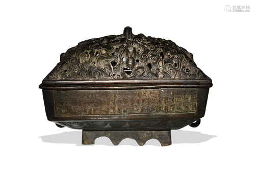 Chinese Rectangular Bronze Censer, Ming Dynasty