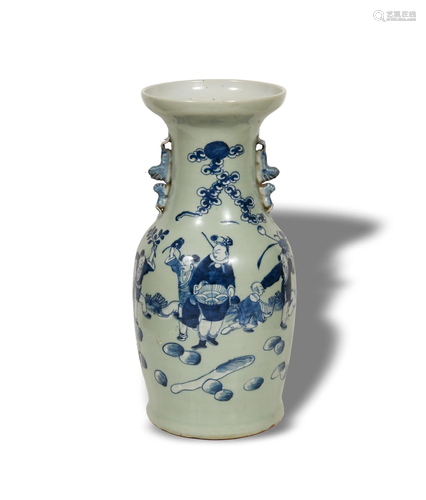 Chinese Celadon Blue and White Floor Vase, 19th Century