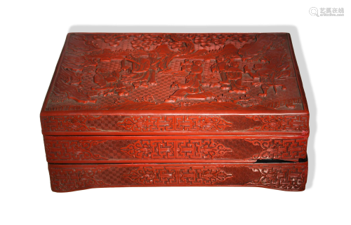 Chinese Red Square Box with 8 Immortals, 19th Century