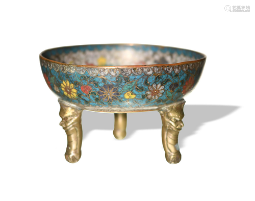 Chinese Cloisonne Tripod Censer, Ming Dynasty