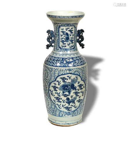 Chinese Blue and White Landscape Floor Vase, 19th