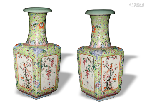 Pair of Chinese Green Square Vases, Republic