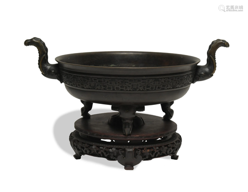 Chinese Bronze Censer with Elephant Handles, 18th