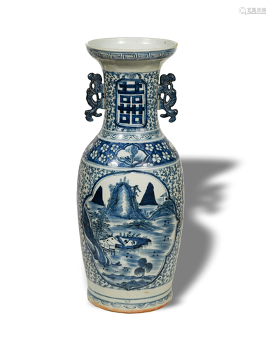 Chinese Blue and White Landscape Floor Vase, 19th