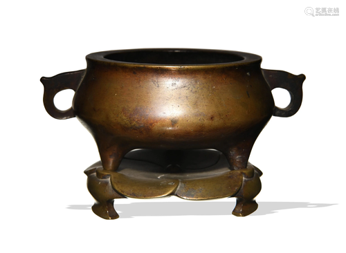 Chinese Bronze Censer with Original Stand, 18th Century