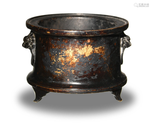 Chinese Bronze Censer with Beast Handles, 18-19th