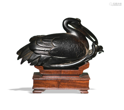 Chinese Bronze Crane Paperweight with Stand, Ming