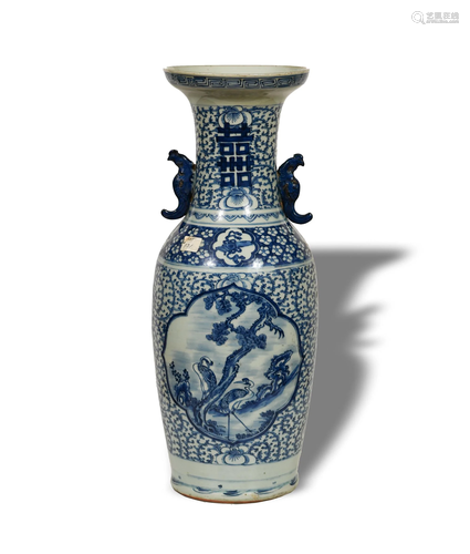 Chinese Blue and White Landscape Floor Vase, 19th