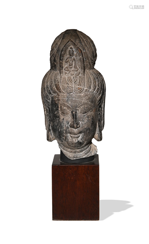 Chinese Carved Stone Bodhisattva Head, Tang