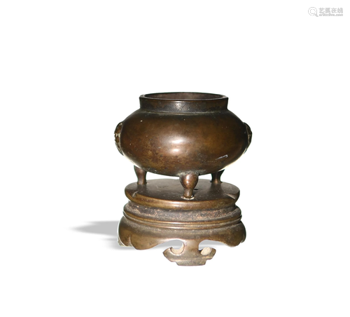 Chinese Bronze Censer with Original Stand, 18th Century