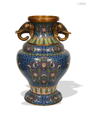 Chinese Cloisonne Vase with Elephant Handles, 19th