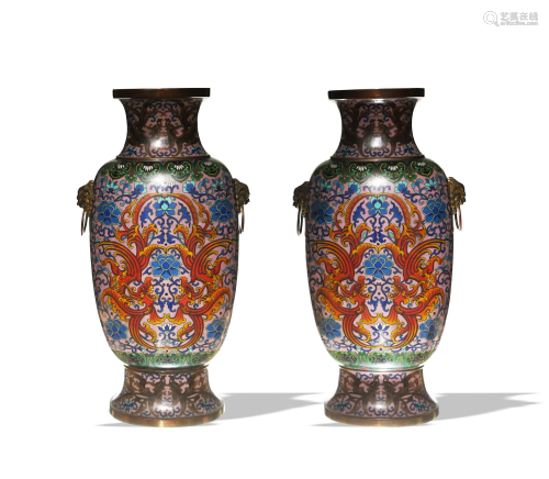 Pair of Chinese Pink Cloisonne Vases, 19th Century