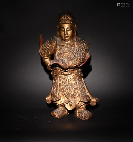 Chinese Gilt Wood Statue of Weituo, 18th Century