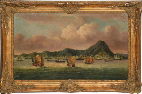 Chinese Export Oil Painting of Ships, 19th Century