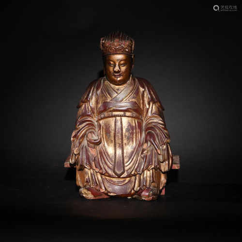 Chinese Gilt Wood Statue of a Civil Officer, Ming