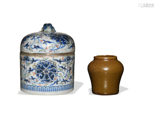 Chinese Wine Warmer and Brown Jar, 19th Century