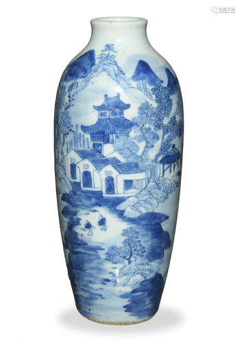 Chinese Blue and White Vase with Landscape, 19th