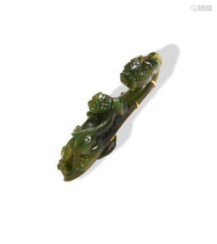 Chinese Spinach Jade Dragon Hook, 18th Century