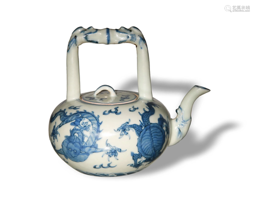 Chinese Celadon and Blue Teapot with Dragons, 19th