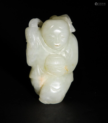 Chinese White Jade Carving of a Boy, 18-19th Century