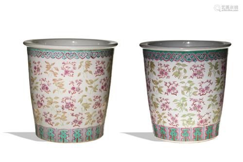 Pair of Chinese Famille Rose Planters, 19th Century