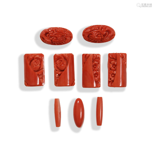 Group of 9 Chinese Coral Beads