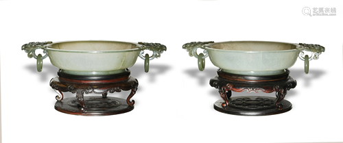 Pair of Mughal Style Jade Marriage Bowls, Qianlong