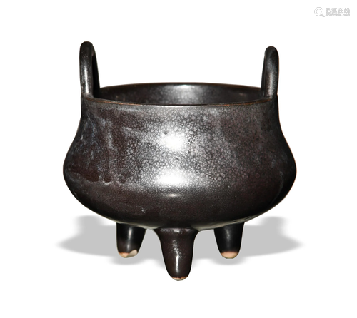 Chinese Black-Glazed Porcelain Censer, 19th Century