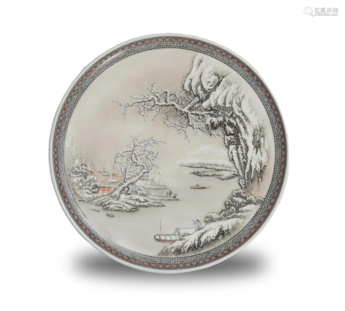 Chinese Famille Rose Plate with Snowy Scene, Republic