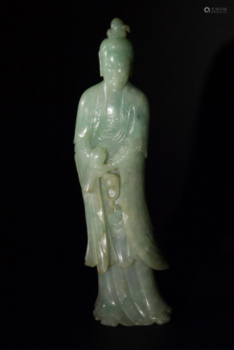 Chinese Jadeite Statue of Guanyin, 19th Century