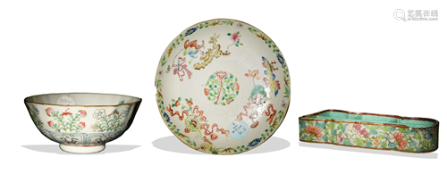 Three Chinese Famille Rose Porcelains, 19th Century