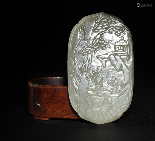 Chinese Hardwood Box with Jade Plaque, 19th Century