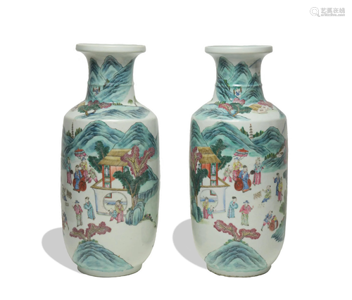 Pair of Chinese Famille Rose Bangchui Vases, 19th