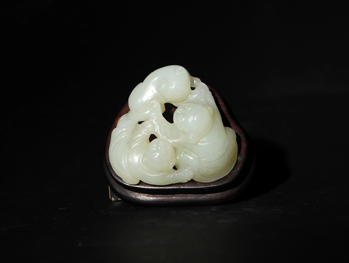 Chinese White Jade Toggle with Stand, 18th Century