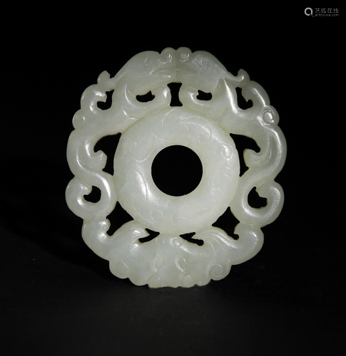 Chinese White Jade Bi with Chilong, 18th Century