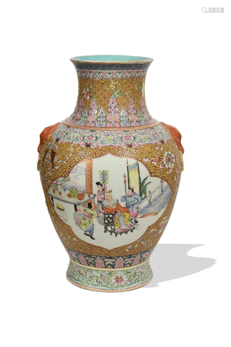 Chinese Famille Rose Floor Vase, Late 19th Century