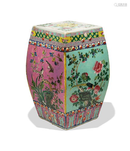 Chinese Square Famille Rose Garden Stool, 19th Century